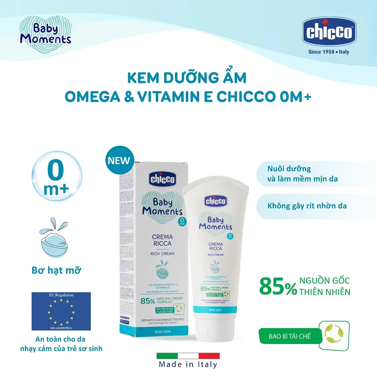 Kem Dưỡng Ẩm Chứa Omega Và Vitamin E Chicco 100ml - Hình ảnh 2