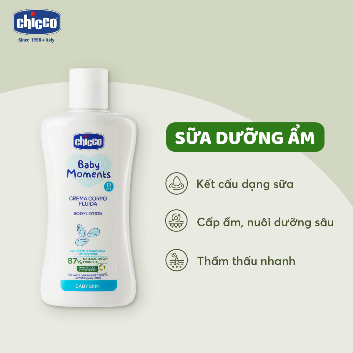 Sữa Dưỡng Ẩm Chiết Xuất Hạnh Nhân Chicco 0M+ 200ml - Hình ảnh 3