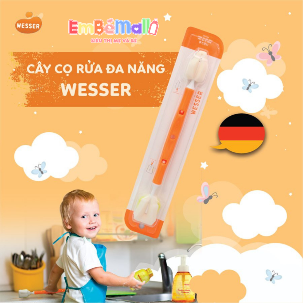 Cọ rửa bình sữa Wesser 2 đầu đa năng, dụng cụ vệ sinh bình sữa, núm ti cao cấp - Hình ảnh 5