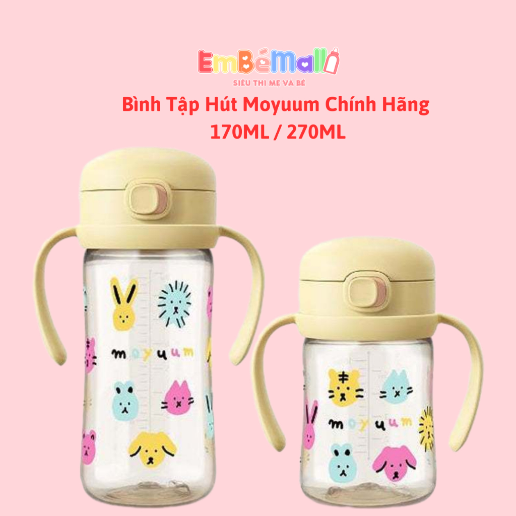Bình Tập Hút Cho Bé Moyuum Nắp Bật Họa Tiết Mèo 170ML / 270ML Chính Hãng Hàn Quốc - Hình ảnh 7