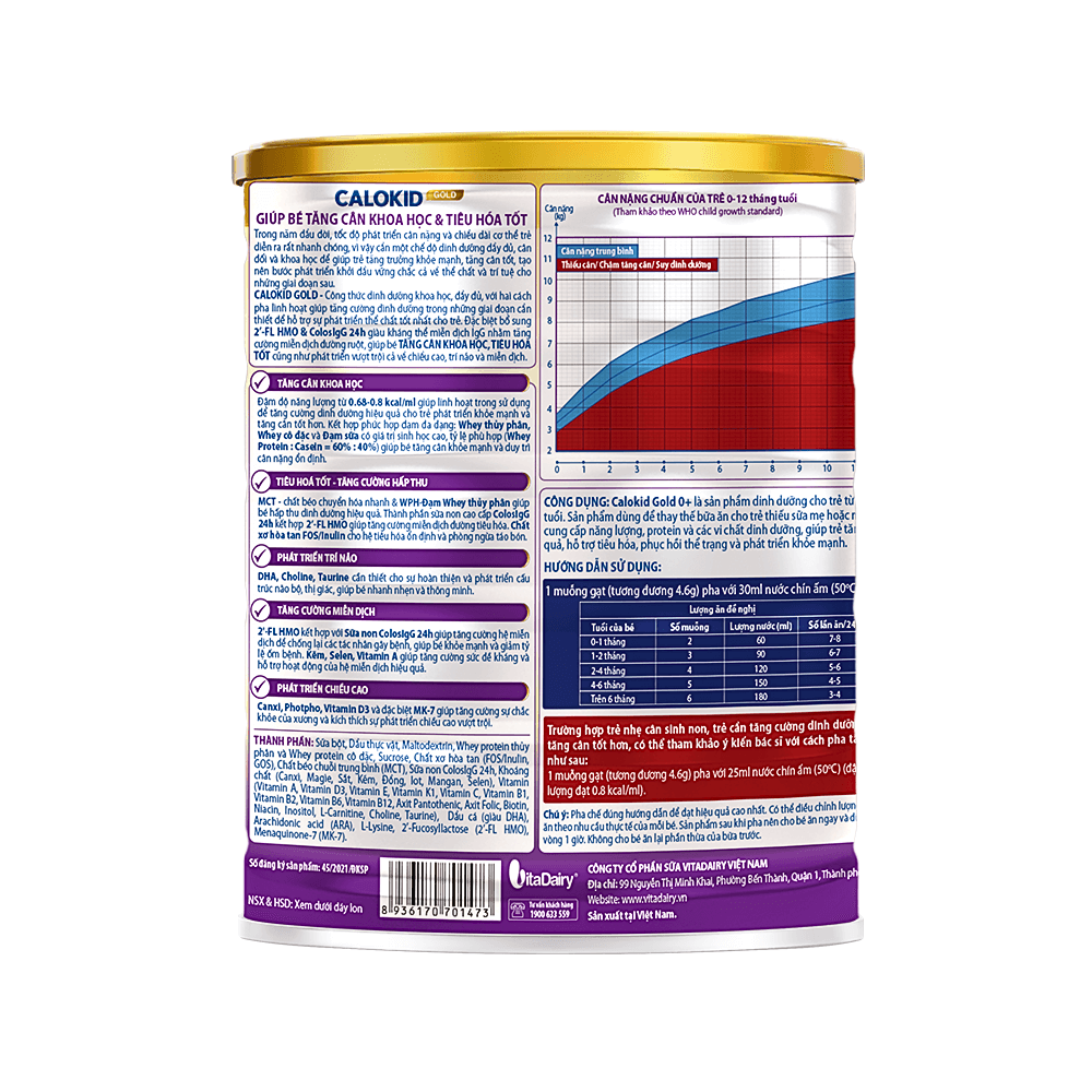 Sữa bột Vitadairy Calokid Gold (900g) - Tăng cân khoa học, Tiêu hóa tốt - Hình ảnh 3