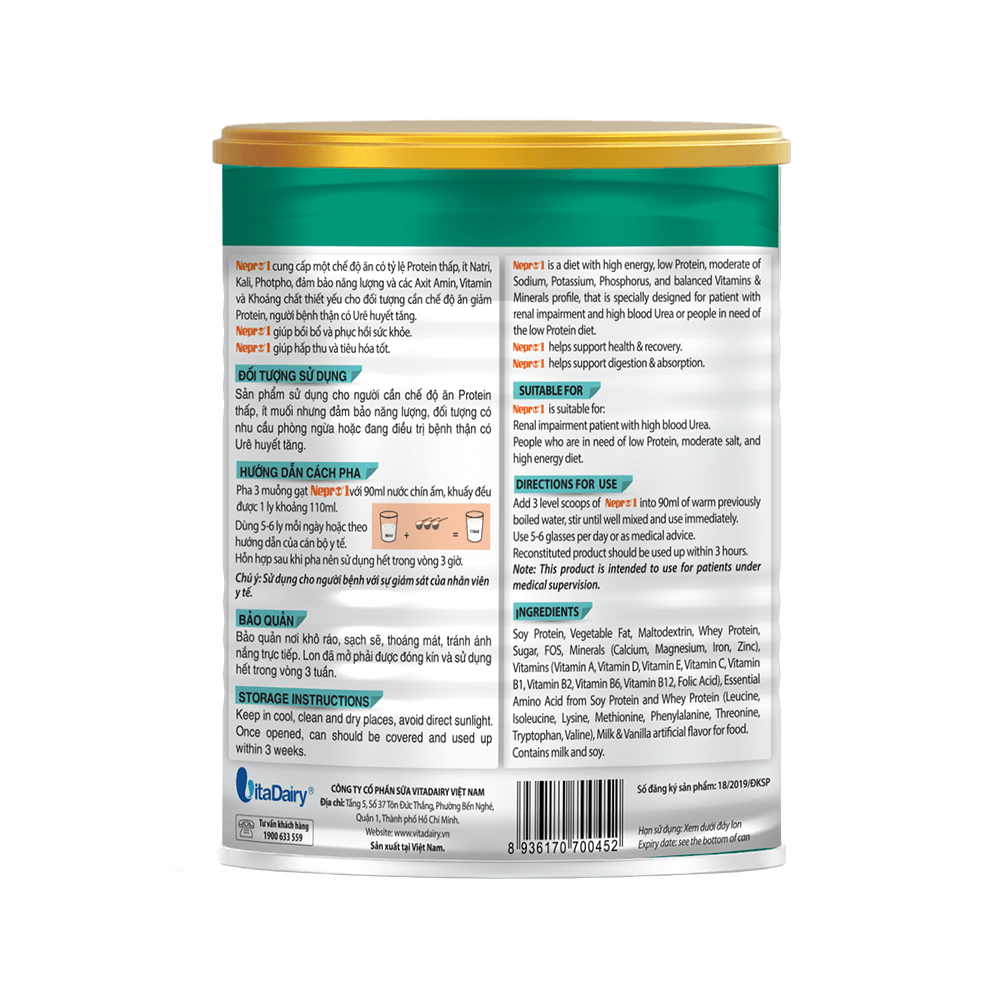 Sữa bột Vitadairy Nepro Số 1 (400g) - Dành cho người bệnh thận - Hình ảnh 2
