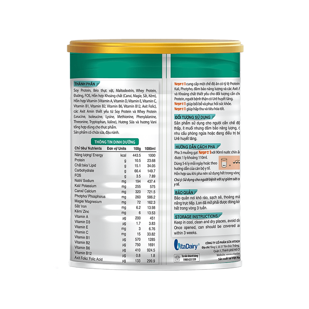 Sữa bột Vitadairy Nepro Số 1 (400g) - Dành cho người bệnh thận - Hình ảnh 3