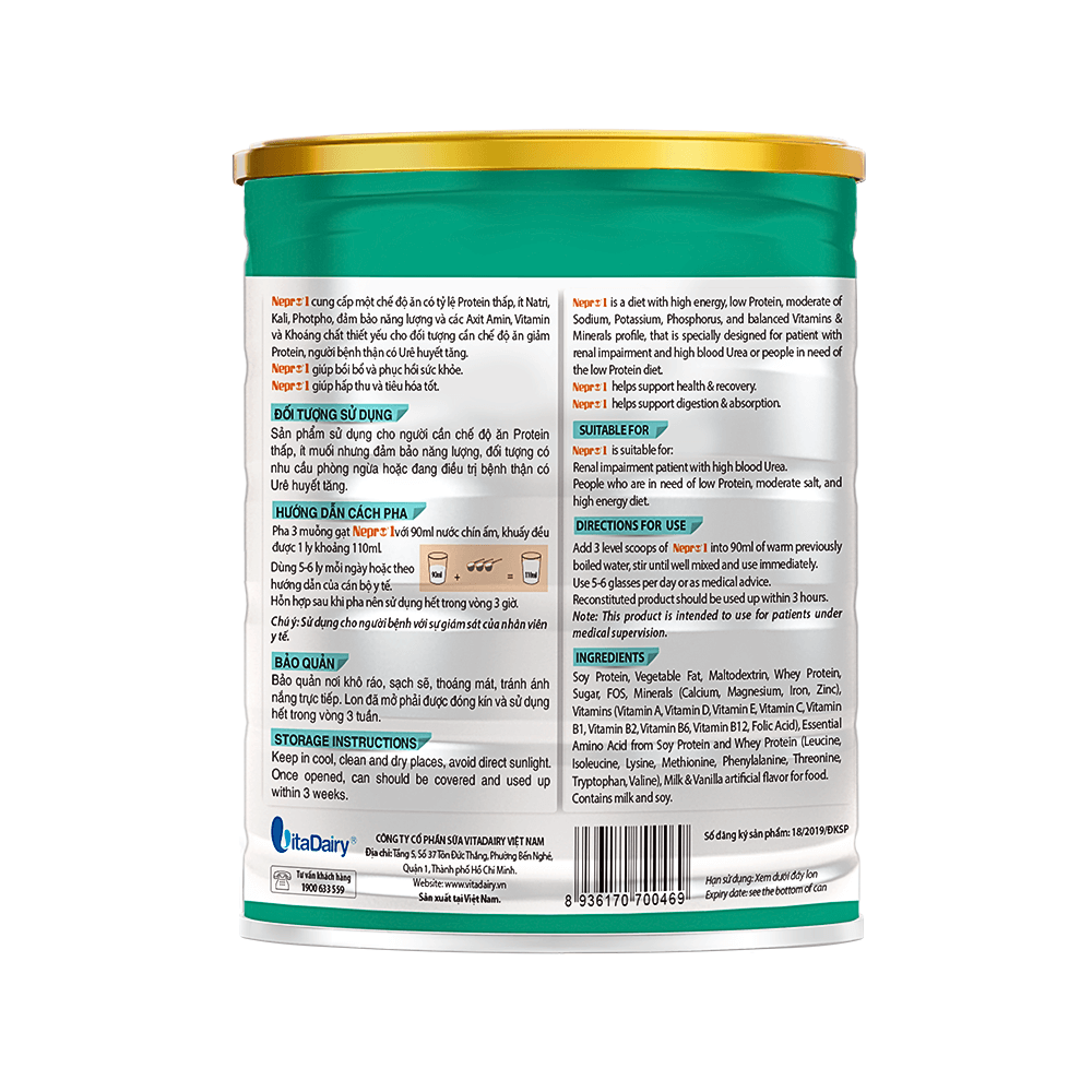 Sữa bột VitaDairy Nepro Số 1 (900g)- Dành cho người bệnh thận - Hình ảnh 3