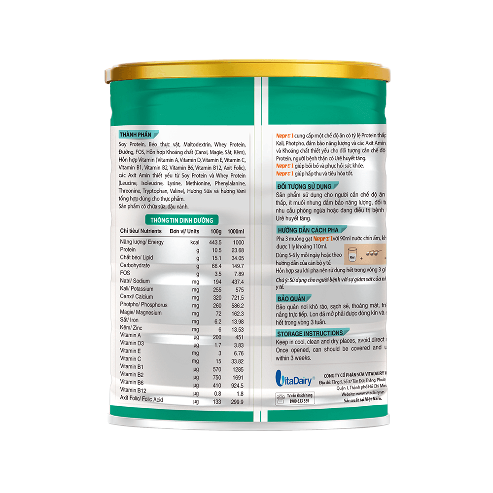 Sữa bột VitaDairy Nepro Số 1 (900g)- Dành cho người bệnh thận - Hình ảnh 2