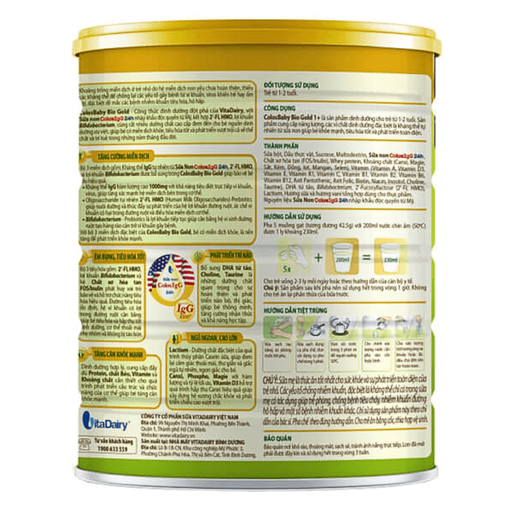 Sữa Bột Vitadairy Colosbaby Bio Gold 1+ 800g - Hình ảnh 3
