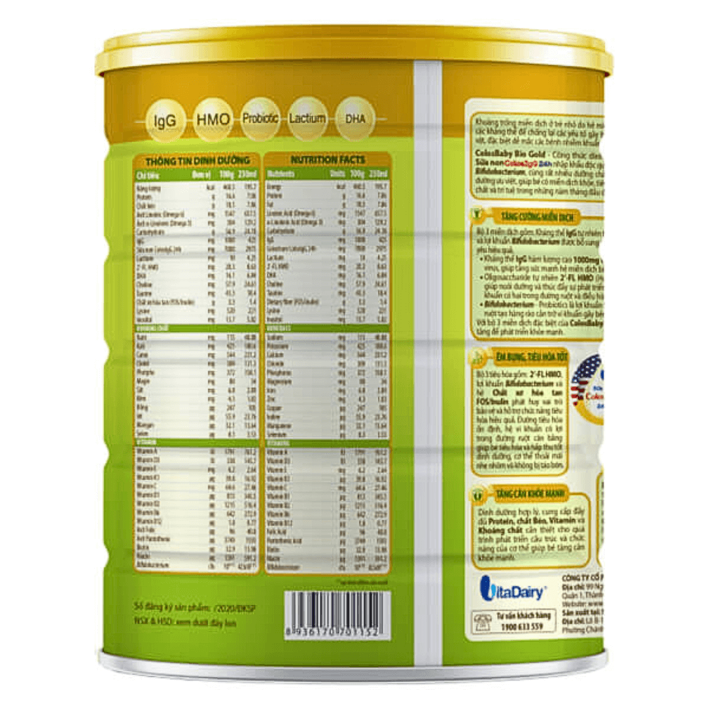 Sữa Bột Vitadairy Colosbaby Bio Gold 1+ 800g - Hình ảnh 2