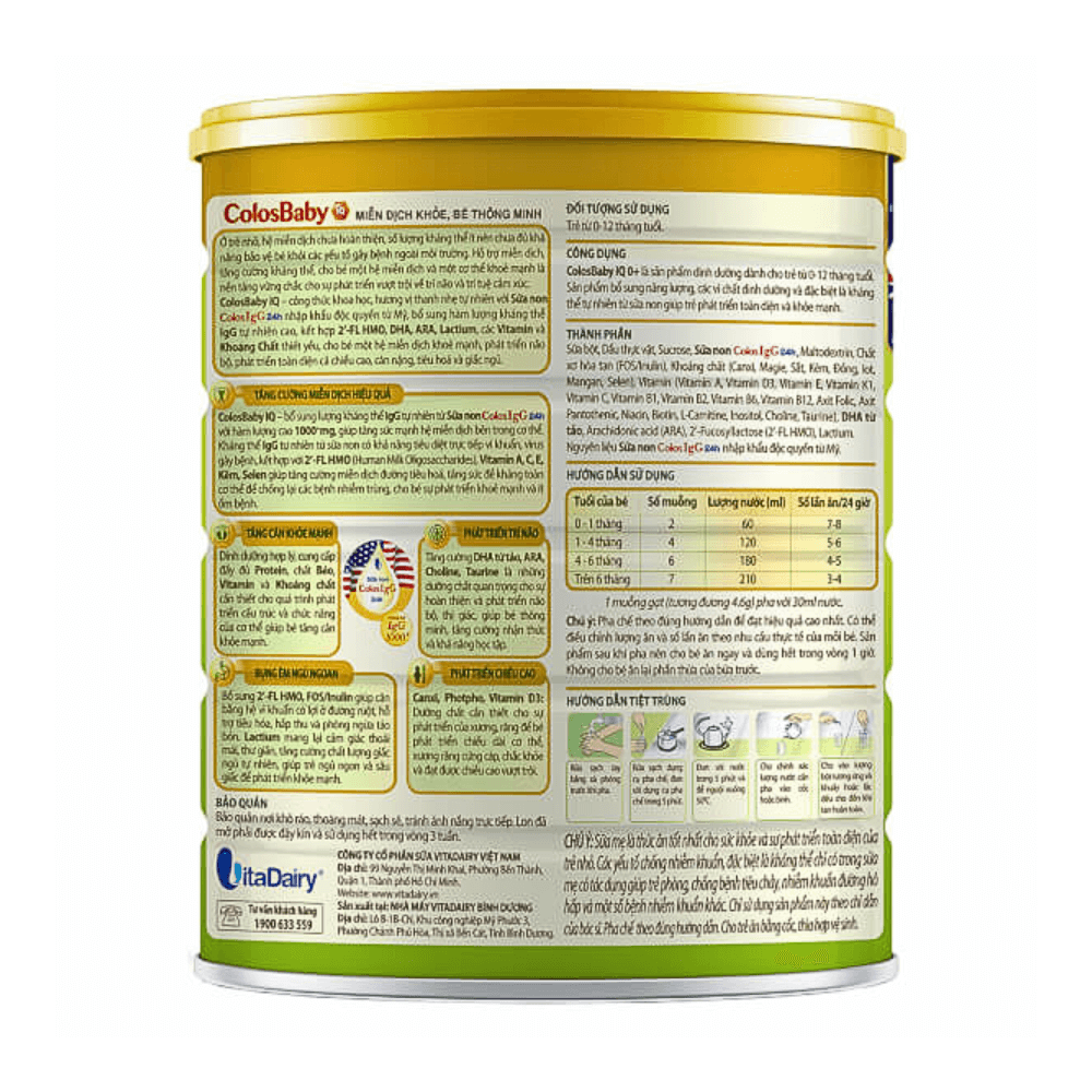Sữa Bột Vitadairy Colosbaby IQ Gold 0+ 800g - Hình ảnh 3
