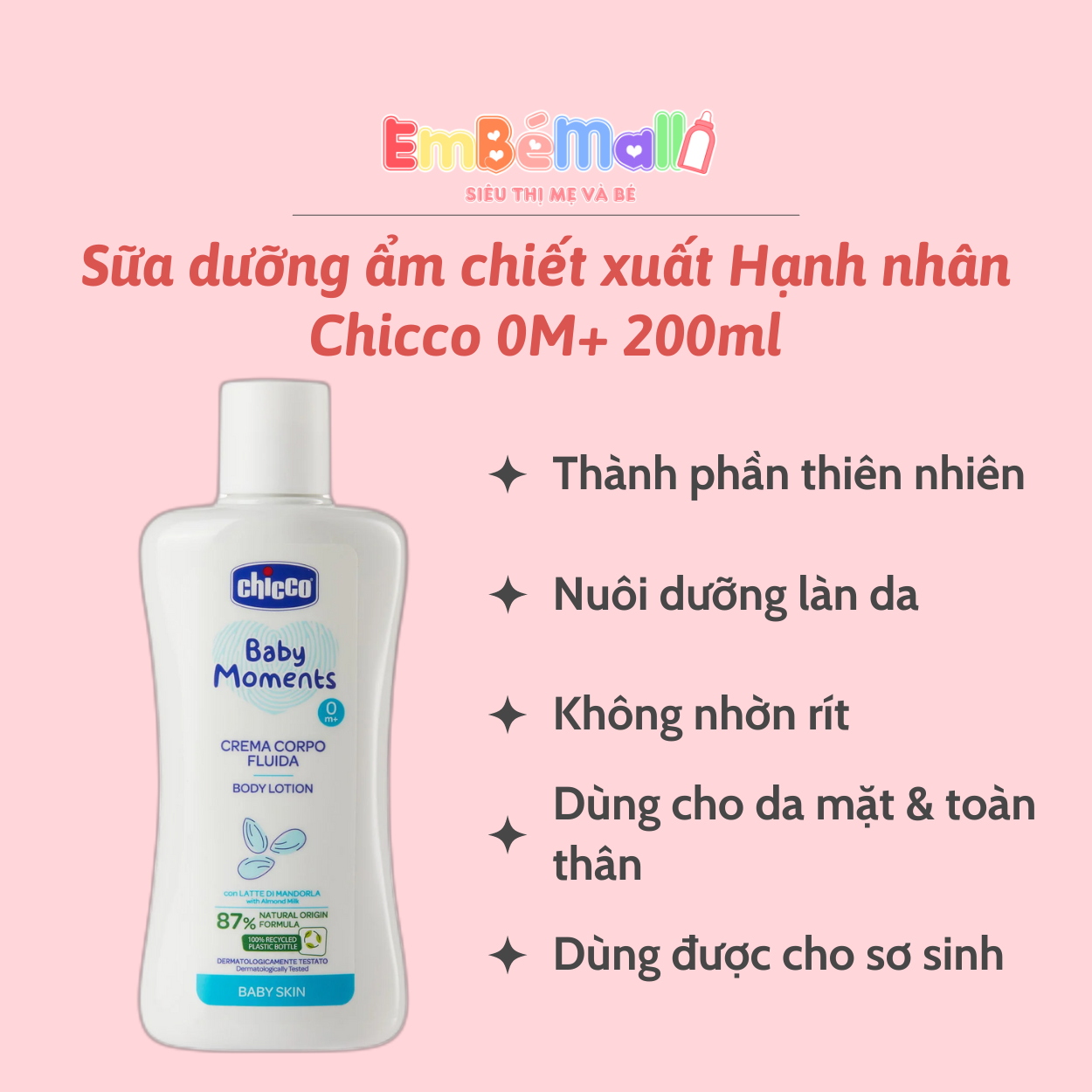 Sữa Dưỡng Ẩm Chiết Xuất Hạnh Nhân Chicco 0M+ 200ml