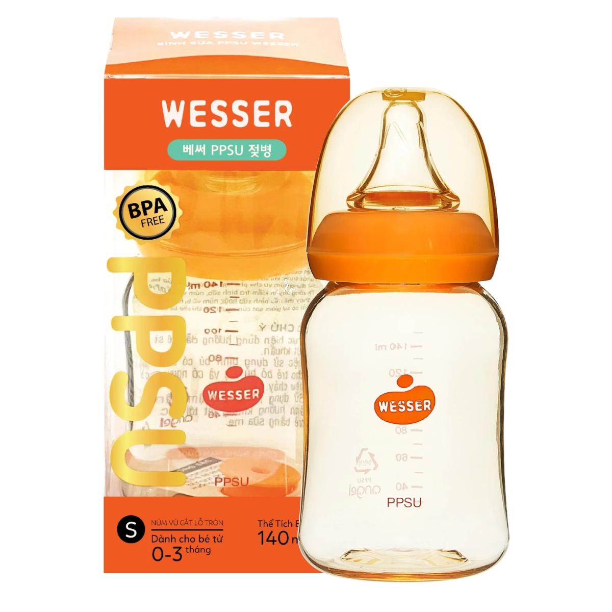 Bình Sữa Wesser PPSU Cổ Hẹp 60ml/ 140ml/ 250ml - Hình ảnh 2