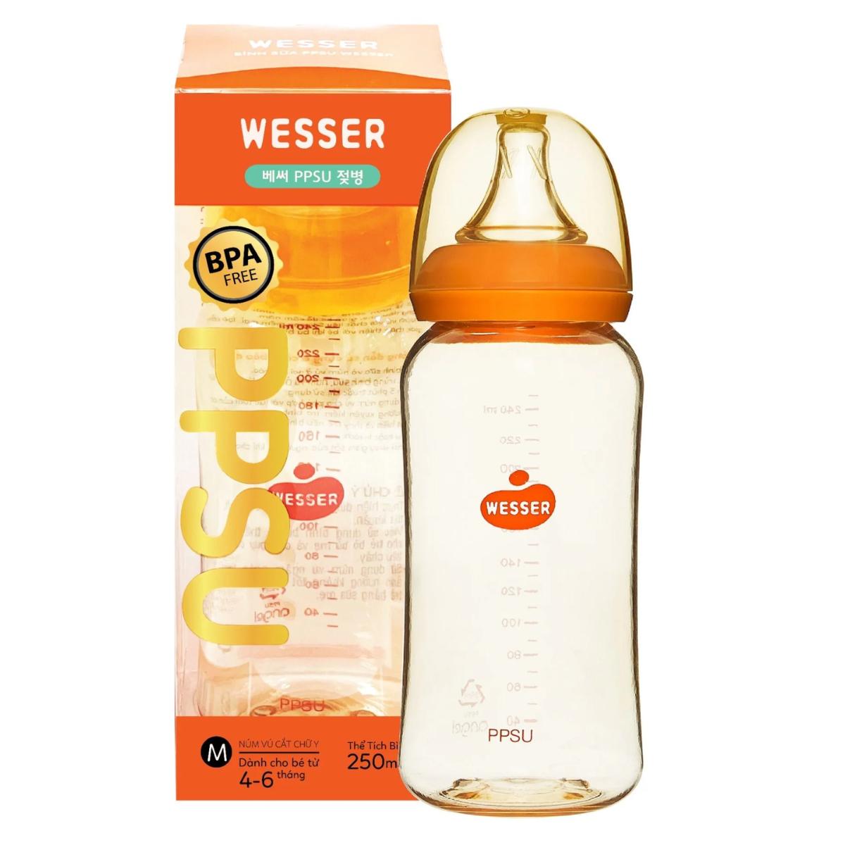 Bình Sữa Wesser PPSU Cổ Hẹp 60ml/ 140ml/ 250ml - Hình ảnh 3