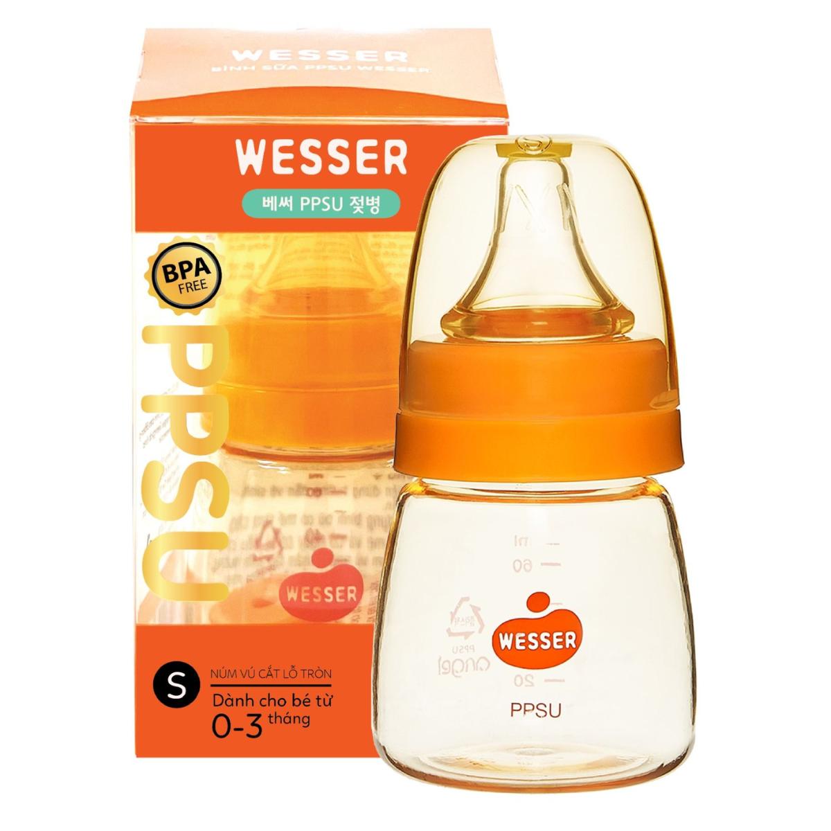 Bình Sữa Wesser PPSU Cổ Hẹp 60ml/ 140ml/ 250ml